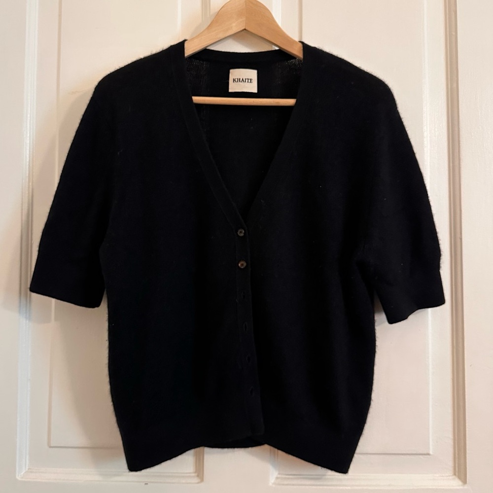 Khaite Dianna Cardigan Cashmere Short Sleeve Sweater Black Size Medium - Picture 2 of 6